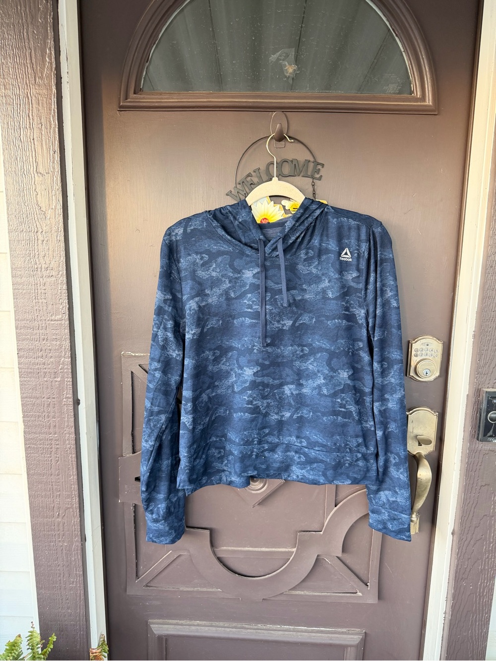 Reebok Women's Dark Blue Camouflage Drawstring Hoodie